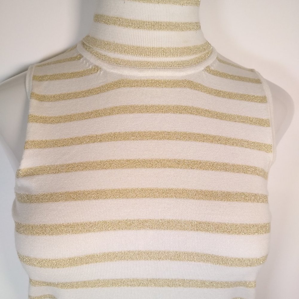 Premise Women Gold Striped Turtleneck Tank Size S - Picture 2 of 7